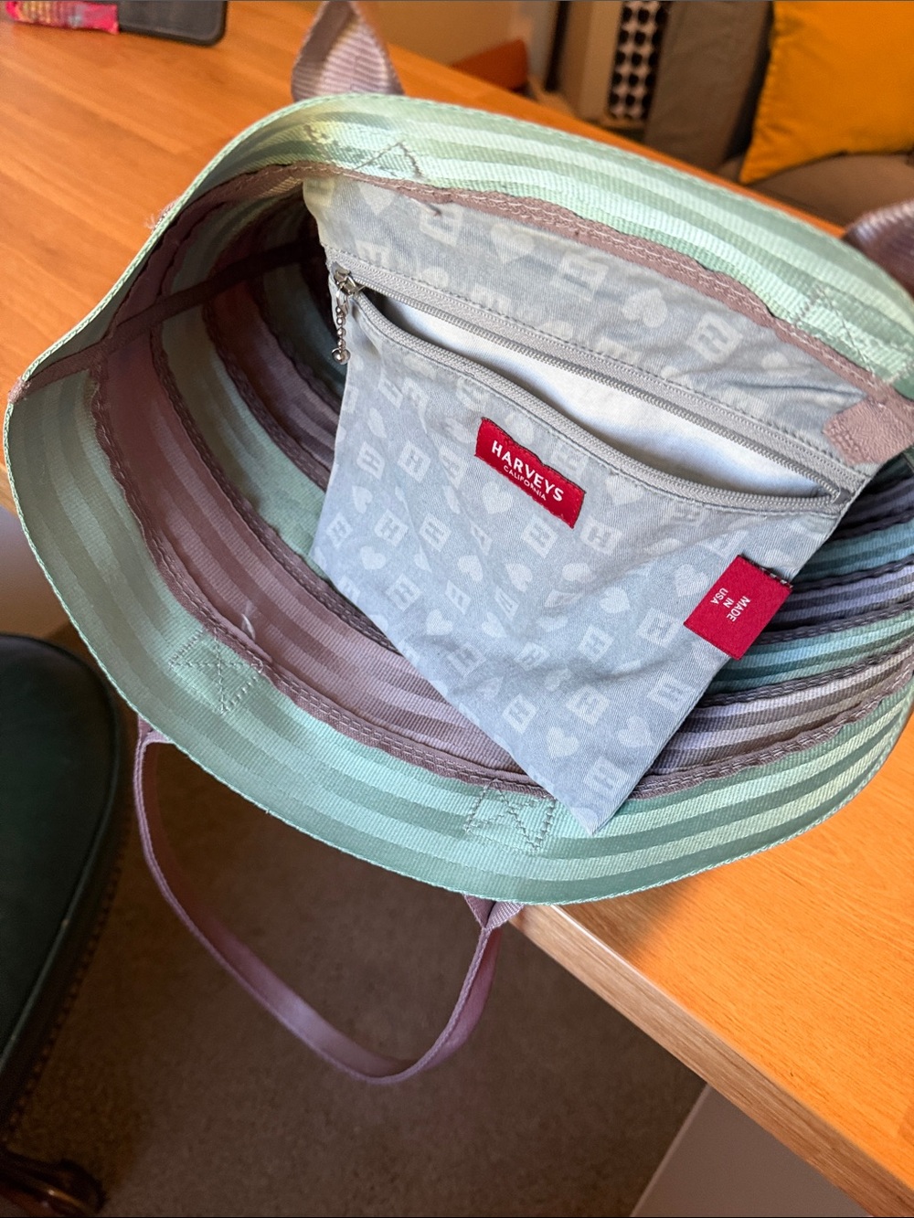 Harveys seat belt Striped Mint and Taupe Tote Bag see measurements in pictures - Picture 4 of 8